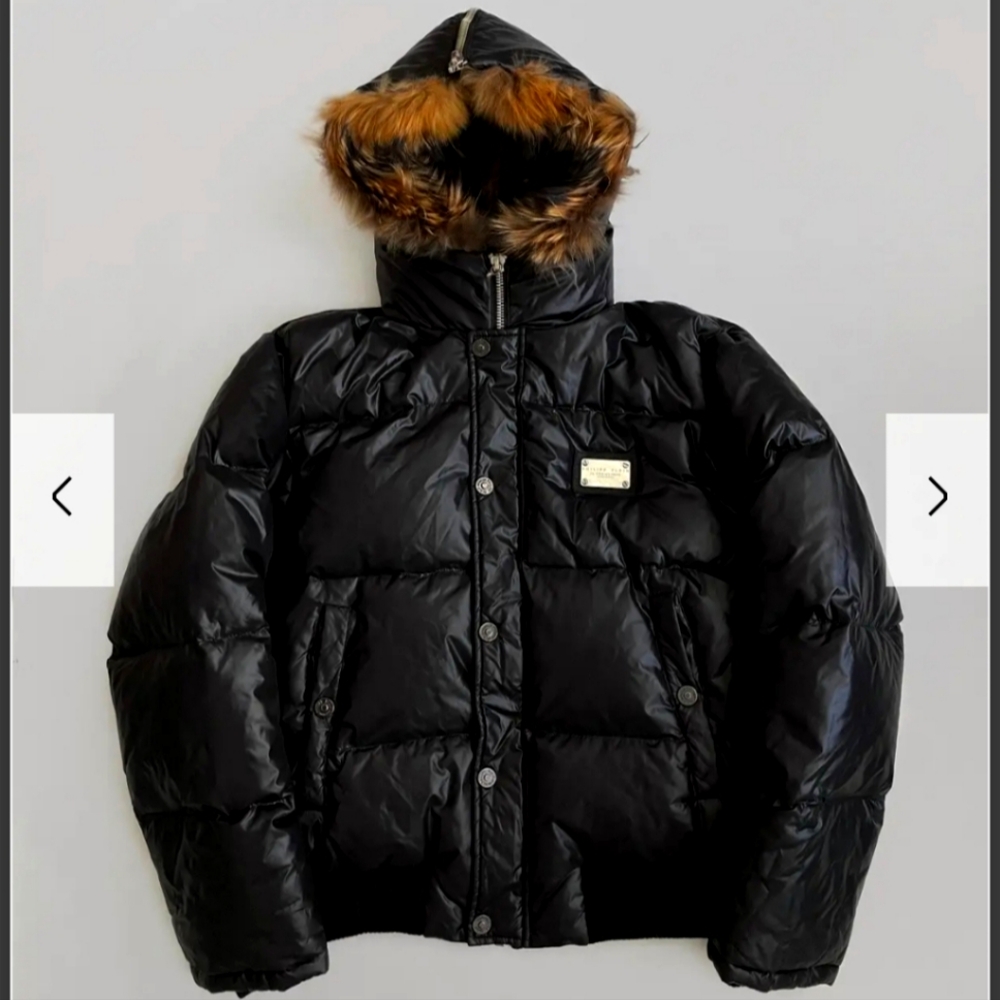 Philipp Plein Black Puffer Jacket with Faux Fur Hood